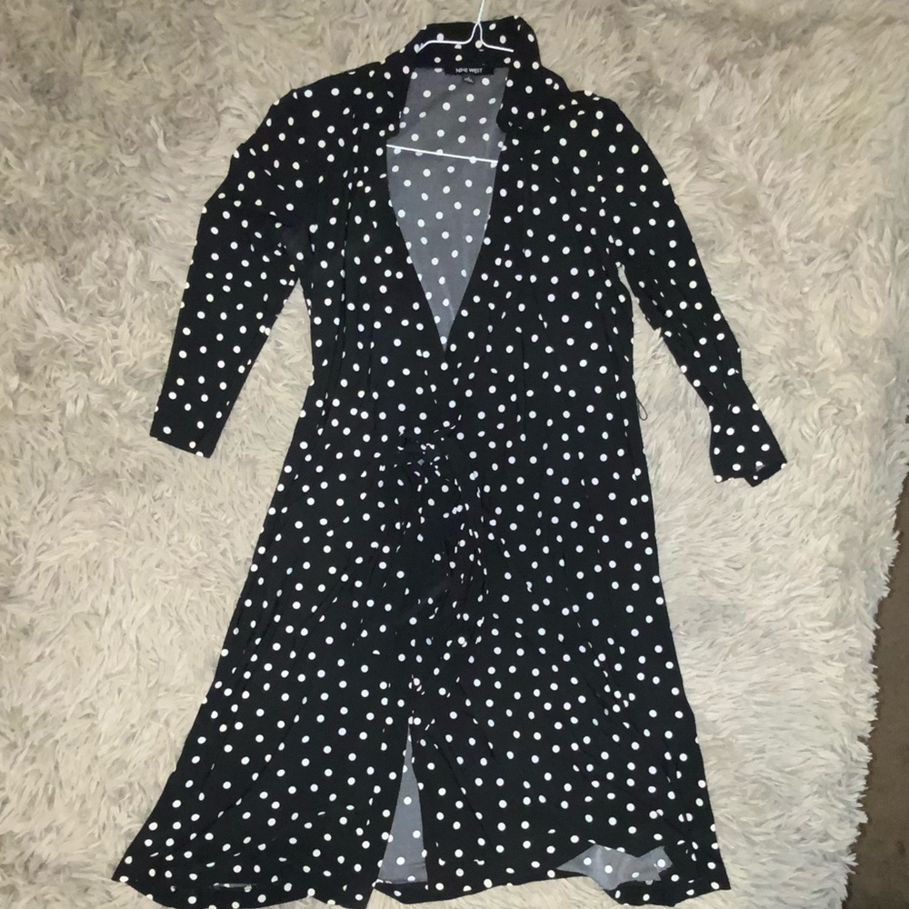 Nine West Black And White Dot Wrap Dress